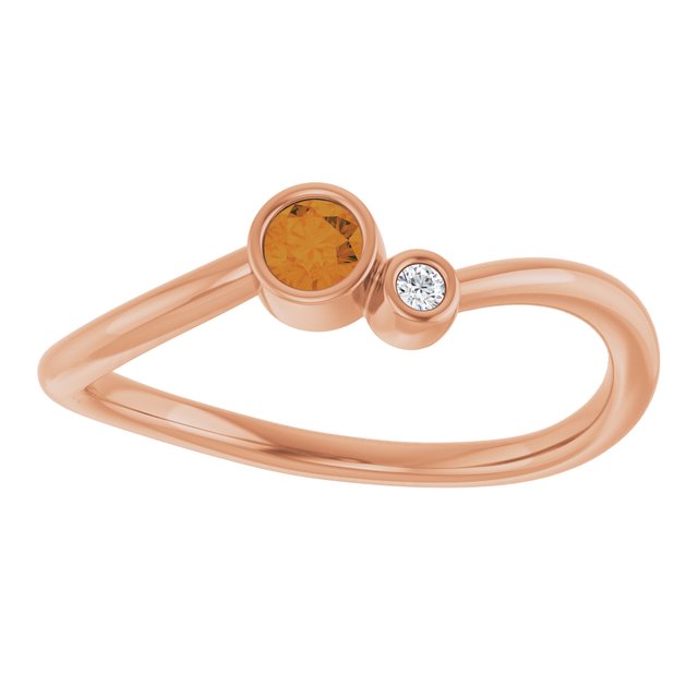 Round Citrine Two Stone Ring with Diamond Accents in Rose Gold