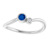 Round Blue Sapphire Two Stone Ring with Diamond Accents in Platinum