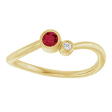 Round Ruby Two Stone Ring with Diamond Accents in Yellow Gold