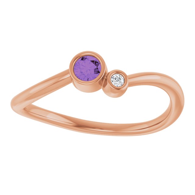Round Amethyst Two Stone Ring with Diamond Accents in Rose Gold