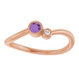 Round Amethyst Two Stone Ring with Diamond Accents in Rose Gold