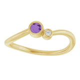Round Amethyst Two Stone Ring with Diamond Accents in Yellow Gold