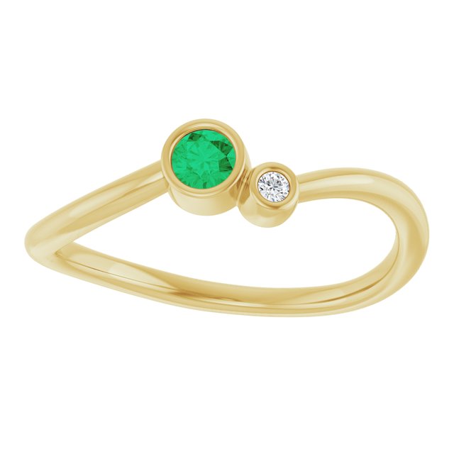 Round Emerald Two Stone Ring with Diamond Accents in Yellow Gold