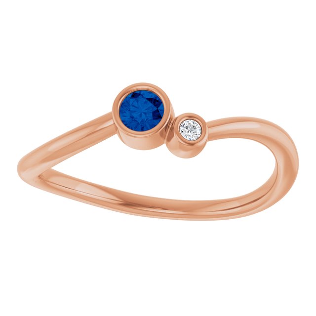 Round Blue Sapphire & Diamond Two Stone Ring in Rose Gold