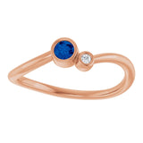 Round Blue Sapphire & Diamond Two Stone Ring in Rose Gold