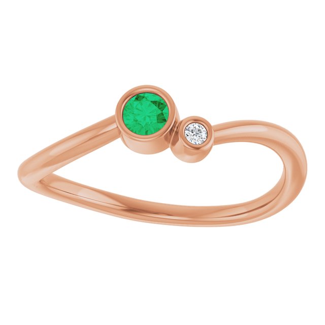 Round Emerald Two Stone Ring with Diamond Accents in Rose Gold