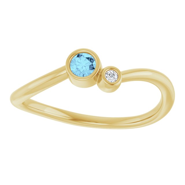 Round Aquamarine & Diamond Two Stone Ring in Yellow Gold
