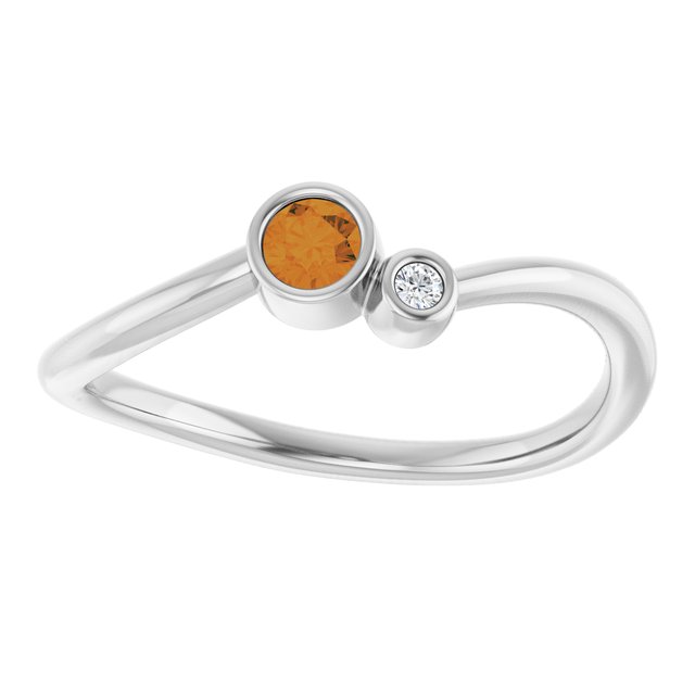 Round Citrine Two Stone Ring with Diamond Accents in Platinum