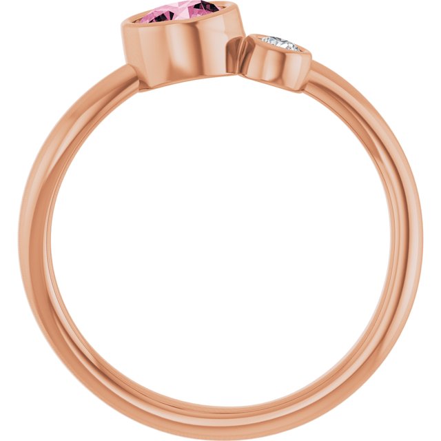 Round Pink Tourmaline Two Stone Ring with Diamond Accents in Gold
