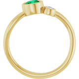 Round Lab-Grown Emerald & Diamond Two Stone Ring in Yellow Gold