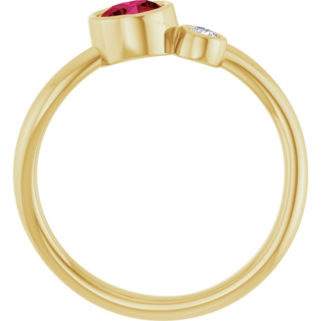 Round Lab-Grown Ruby & Diamond Two Stone Ring in Yellow Gold