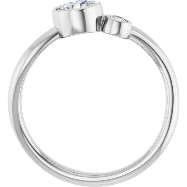 Round White Sapphire & Diamond Two Stone Ring in White Gold