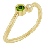 Round Peridot Two Stone Ring with Diamond Accents in Yellow Gold