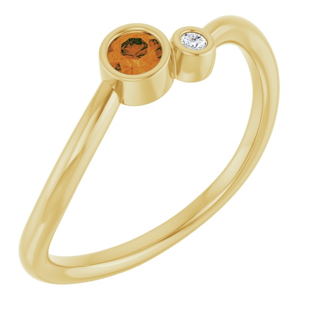 Round Citrine Two Stone Ring with Diamond Accents in Yellow Gold