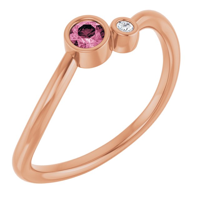 Round Pink Tourmaline & Diamond Two Stone Ring in Rose Gold