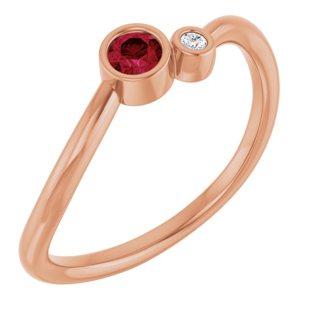 Round Ruby Two Stone Ring with Diamond Accents in Rose Gold