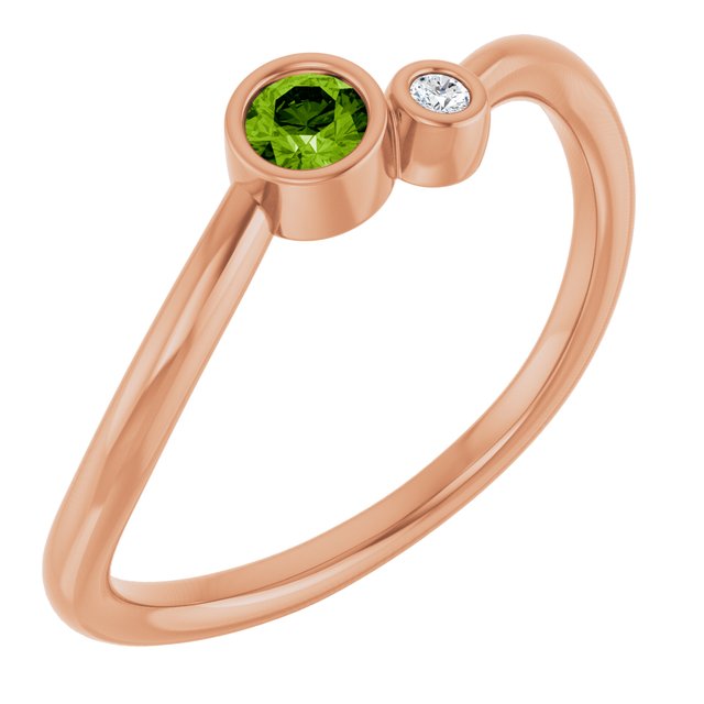 Round Peridot Two Stone Ring with Diamond Accents in Rose Gold