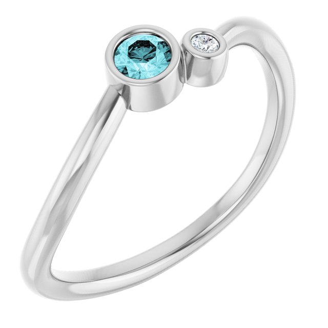 Round Blue Zircon Two Stone Ring with Diamond Accents in Platinum