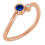 Round Blue Sapphire & Diamond Two Stone Ring in Rose Gold