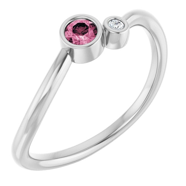 Round Pink Tourmaline Two Stone Ring with Diamond Accents in Platinum