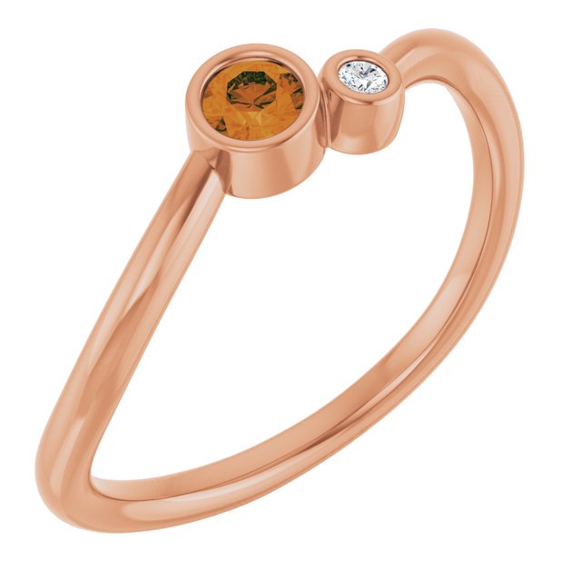 Round Citrine Two Stone Ring with Diamond Accents in Rose Gold