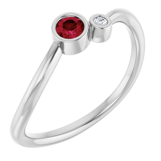 Round Lab-Grown Ruby & Diamond Two Stone Ring in Gold and Platinum