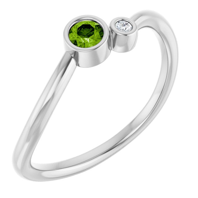 Round Peridot Two Stone Ring with Diamond Accents in Platinum
