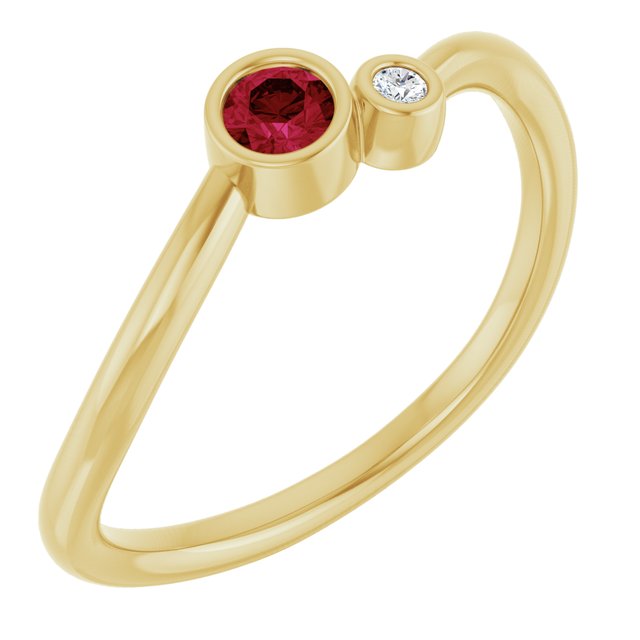 Round Ruby Two Stone Ring with Diamond Accents in Yellow Gold