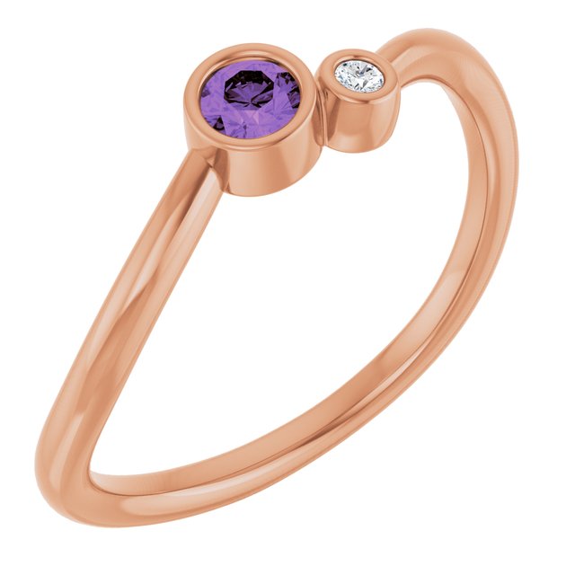 Round Amethyst Two Stone Ring with Diamond Accents in Rose Gold
