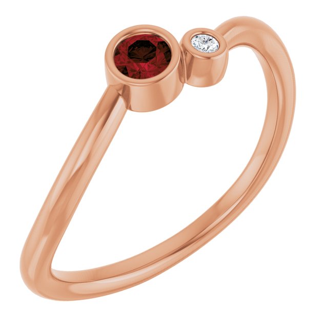 Round Mozambique Garnet & Diamond Two Stone Ring in Rose Gold