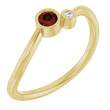 Round Mozambique Garnet & Diamond Two Stone Ring in Yellow Gold
