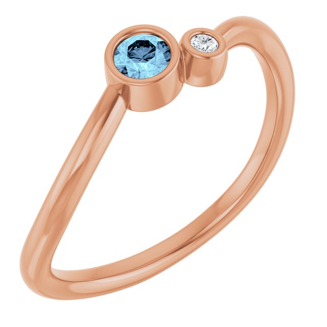 Round Aquamarine Two Stone Ring with Diamond Accents in Rose Gold