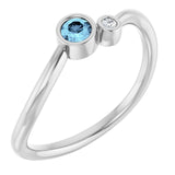 Round Aquamarine Two Stone Ring with Diamond Accents in White Gold