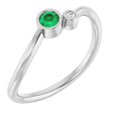 Round Emerald Two Stone Ring with Diamond Accents in Platinum
