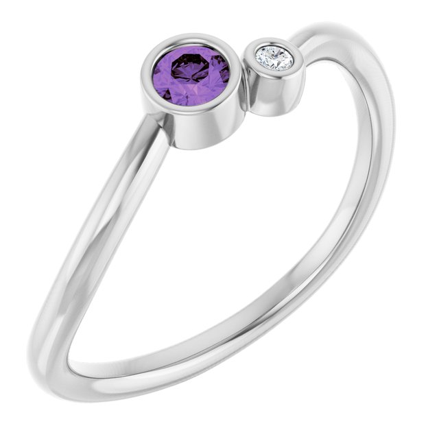 Round Amethyst Two Stone Ring with Diamond Accents in Platinum