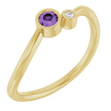 Round Amethyst Two Stone Ring with Diamond Accents in Yellow Gold