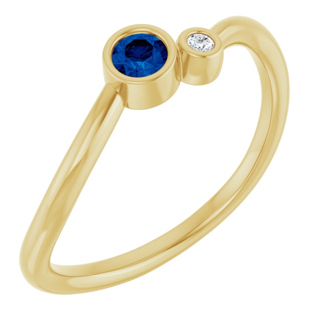 Round Blue Sapphire & Diamond Two Stone Ring in Yellow Gold