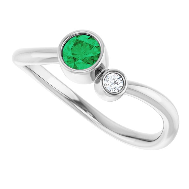 Round Lab-Grown Emerald Two Stone Ring in Platinum
