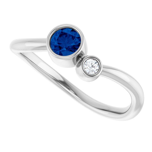Round Blue Sapphire Two Stone Ring in Platinum