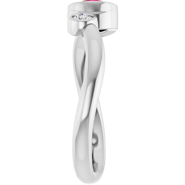 Round Ruby Two Stone Ring with Diamond Accents in White Gold