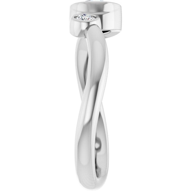 Round White Sapphire & Diamond Two Stone Ring in White Gold