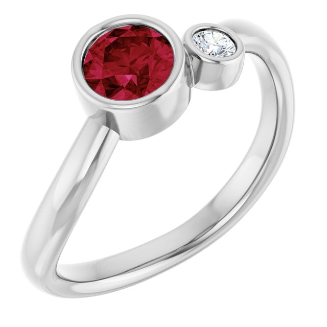 Round Lab-Grown Ruby & Diamond Two Stone Ring in White Gold