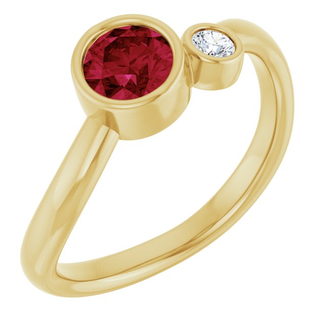 Round Lab-Grown Ruby & Diamond Two Stone Ring in Yellow Gold