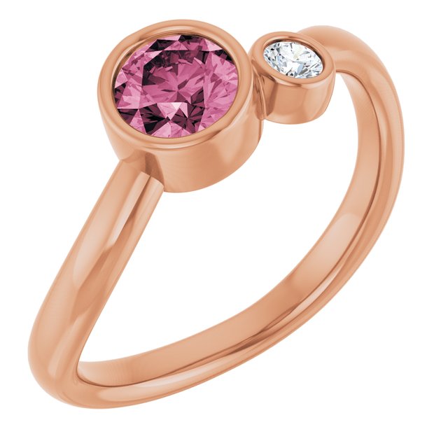 Round Pink Tourmaline Two Stone Ring with Diamond Accents in Gold