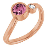 Round Pink Tourmaline Two Stone Ring with Diamond Accents in Gold