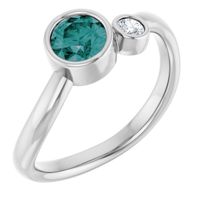 Round Lab-Grown Alexandrite Two Stone Ring in Platinum