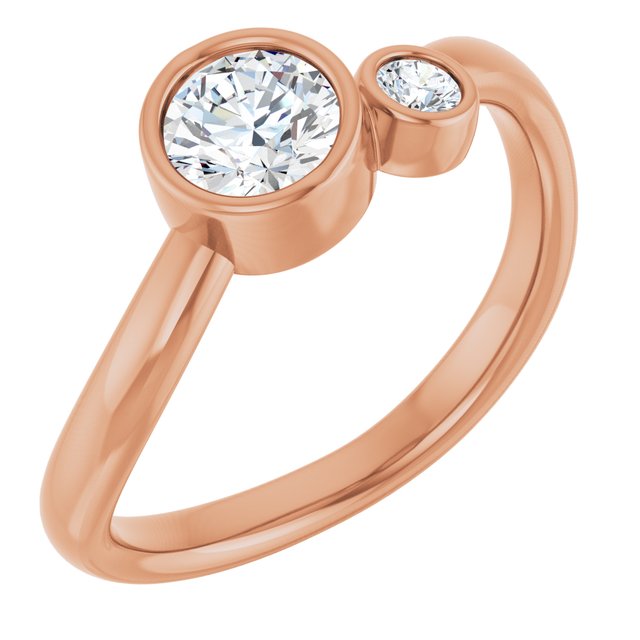 Round White Sapphire & Diamond Two Stone Ring in Rose Gold
