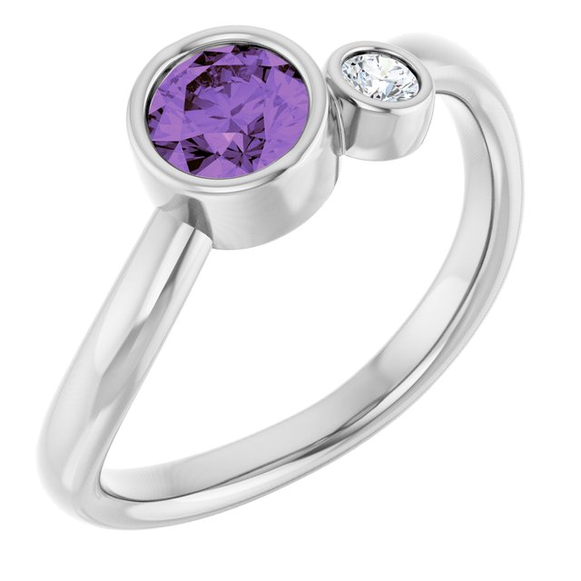 Round Amethyst Two Stone Ring in Platinum