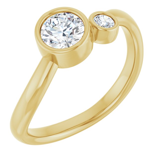 Round White Sapphire & Diamond Two Stone Ring in Yellow Gold