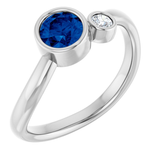 Round Blue Sapphire Two Stone Ring in Gold and Platinum